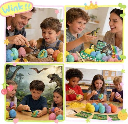 12 Pack Easter Dino Egg Dig Kit for Kids - Dinosaur Egg Excavation Toy with 12 Unique Dinosaurs Eggs Tools & Learning Cards STEM Archaeology Science Dig Set for Boys Girls Easter Party Favors 3-12