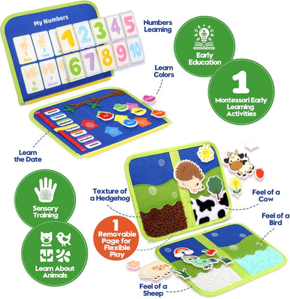 Toddler Sensory Busy Board: Travel Toy Activity Book for Girls Boys, Motor Skill Development Gift for Baby Aged 3-4 Years, Fine Educational Preschool Montessori Learning Toy for Car Airplane Dinosaur