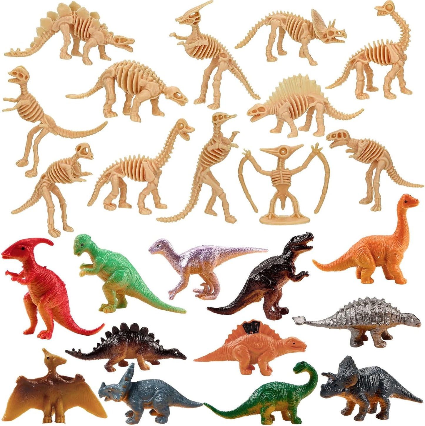 24 PCS Dinosaur Fossil Skeletons, Assorted Dinosaur Skeleton Figures, Mini Dino Figures for Science Dino Sand Dig Party Favor Decorations