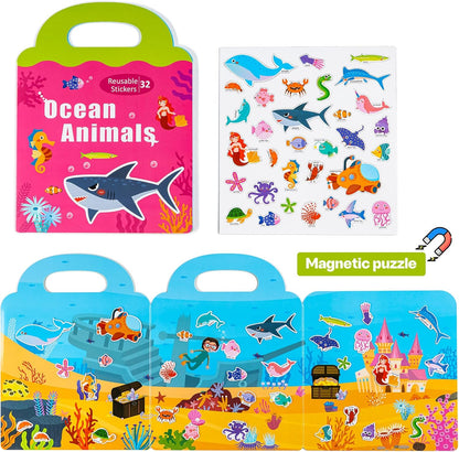 Magnetic Playset Portable Playboard, Cute Farmhouse Animal Reusable Magnets Sticker Books for Toddlers 3-5 Years, 34 PCS Refrigerator Magnets for Kids Girls Boys Perfect Preschool Learning Travel Toy