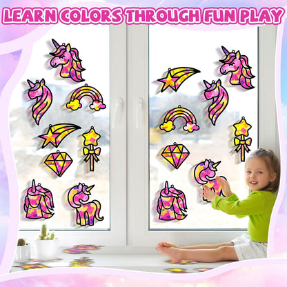 32 Sets Outer Space Suncatchers Craft Kit DIY Window Stained Glass Effect Planet Astronaut Alien Paper Crafts Home School Classroom Decoration Kid Birthday Gift Creative Art Project Activity Game - Colors A