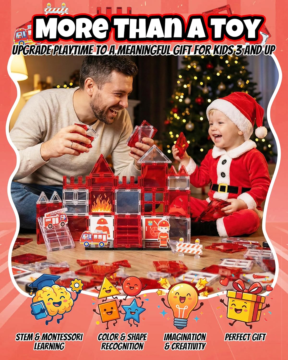 Magnetic Tiles for Kids, Construction Magnetic Building Blocks,37pcs STEM Educational Magnet Toys, Ideal Gift for Boys & Girls for Christmas & Birthday