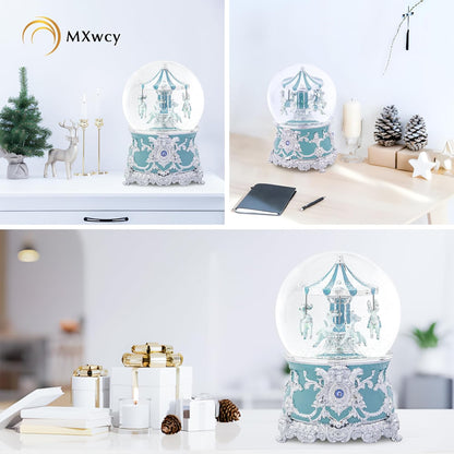 Carousel Music Box Gold & Ivory Christmas Snow Globes, 8.3" Rotate Carousel Snow Globe for Kids & Adults, Classic Wind up Musical Snow Globe Birthday Gifts for Women Girls, Carousel Horse Home Decor