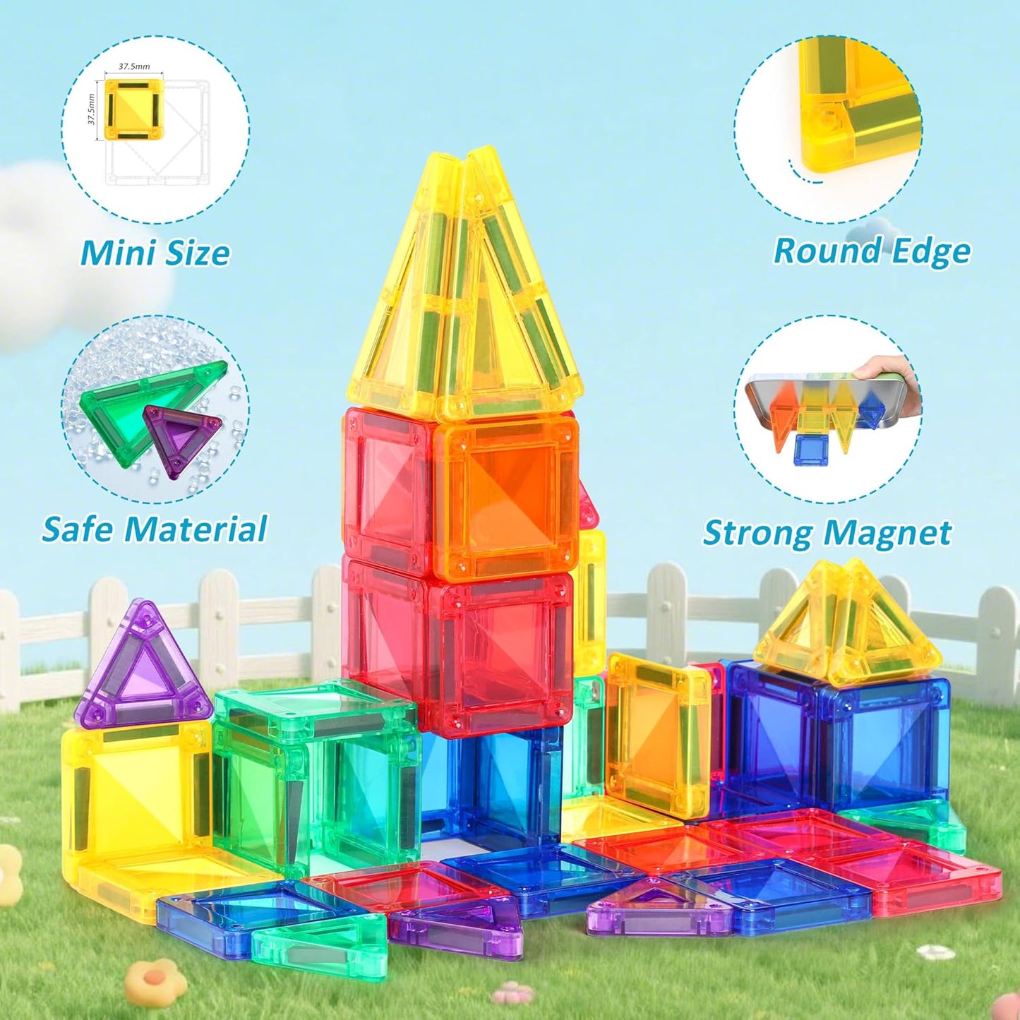 BENOKER Castle Magnetic Tiles, 3D Building Blocks STEM Educational Kids Toys for Pretend Play, 3 4 5 6 7 8 Year Old Birthday Gifts for Boys and Girls, Preschool Learning Toys for Christmas
