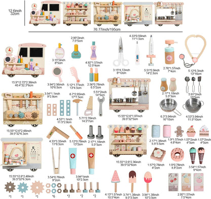 Wooden Sensory Wall Panel for Kids Activity Wall Busy Board with Wooden Toolboxes, Kitchen, Doctor Kit & More! Wall-Mounted Learning Toy for Preschoolers (3+), STEM Play