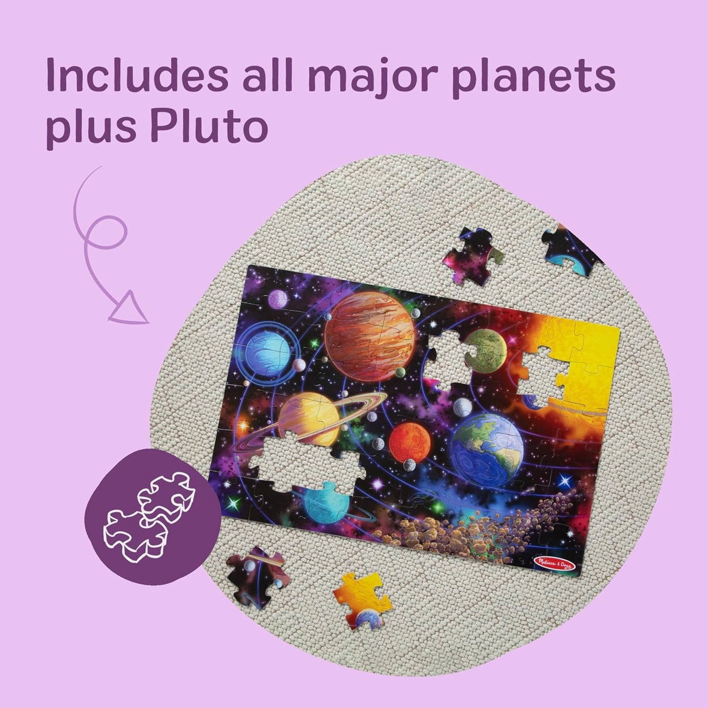 Melissa & Doug Solar System Jumbo Floor Puzzle, 48-Piece Space-Themed Jigsaw Puzzle with Planet Guide, 3 x 2 Foot Kids Puzzles for Toddlers Ages 3+ (No Text on Puzzle)
