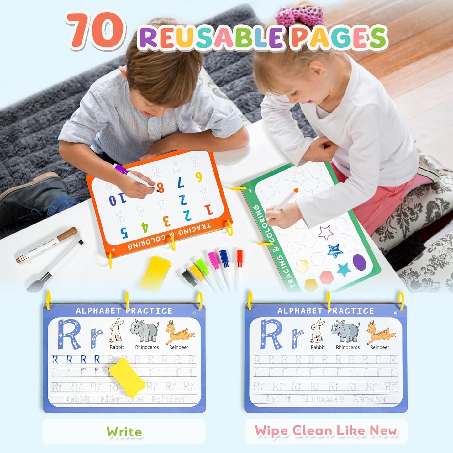 Fabeto Preschool Learning Activities, Letter Tracing Books for Kids Ages 3-5, Writing Practice for Toddler Busy Book, Montessori Educational Workbook for Kindergarten, Autism ABC Learn to Write Toy