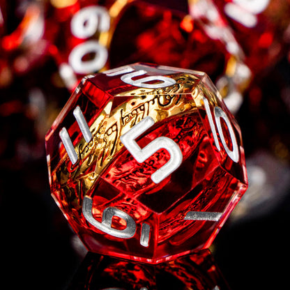 Magic Golden Ring DND Dice Set Sharp Edge Red Resin Dice with Box, for use with Dungeons Dragon RPG D&D Tabletop Games Lord D and D Polyhedral Dice Set