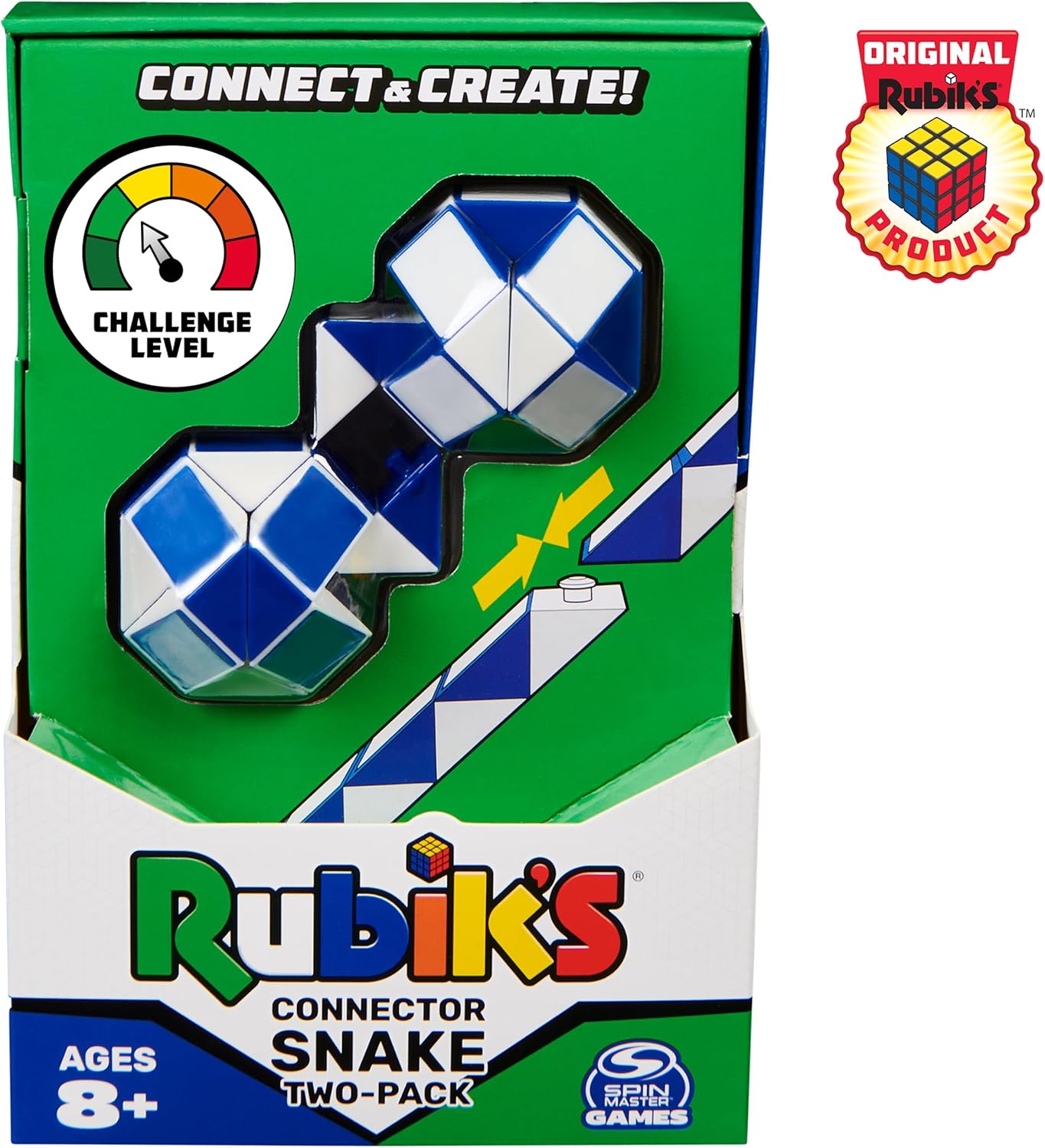 Rubik’s Cube, Connector Snake, Two-Pack Cubes 3D Puzzle Game Stress Relief Fidget Toy, Classic Color-Matching Puzzle, Problem-Solving Brain Teaser, for Adults, Teens, Kids Ages 8 & Up
