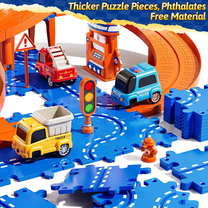 Toddler Puzzles Track Cars Toys for Kids, Boys and Girls Age 3-5 4-7, Floor Puzzle Race Track with Cars and Road Signs, Birthday Toy Games for 3 4 5 6 7 8 Year Old Birthday Gifts