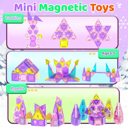 SKTMYY Travel Magnetic Tiles Set for Girls,Pink Mini Portable Magnet Toys with Iron Case,Travel Toys for Kids Ages 4-8,Ideal Toddler Birthday Valentines Day Gifts