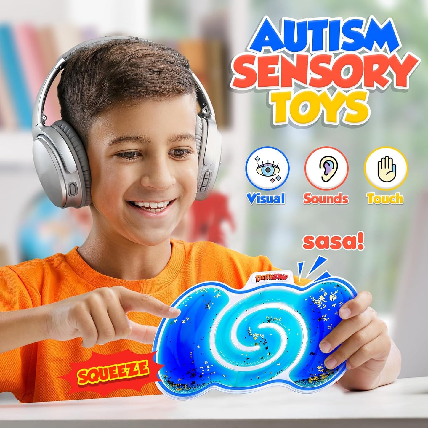 Squishy Sensory Toys for Kids - 4 Pack Fidget Toy Sensory Maze for Autism - Stress Relief Toys for Calm Down - Squeeze Fidget Toy Filled Goo, Glitter, Prizes for Kids Classroom, Goodie Bags Stuffers