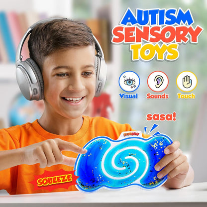 Squishy Sensory Toys for Kids - 4 Pack Fidget Toy Sensory Maze for Autism - Stress Relief Toys for Calm Down - Squeeze Fidget Toy Filled Goo, Glitter, Prizes for Kids Classroom, Goodie Bags Stuffers