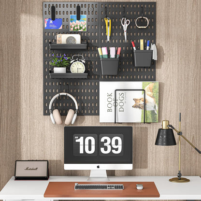 AKTOP Peg Board Wall Organizer 4-Pack – 12"x12" White Pegboard Combination Kit with 13 Accessories for Wall, Plastic Peg Board Panels for Home, Office, Garage Tool Storage & Craft Room