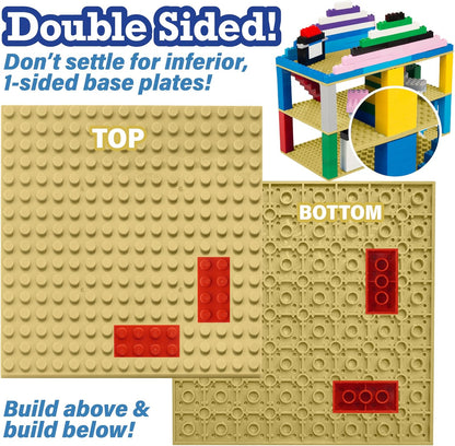 Classic Baseplates for Building Bricks - Set of 10 Sand 5"x5" Building Plates- Dual Connectivity, Build on Both Sides- Compatible, Tight Fit w Major Brands- Creative STEM Toy & Kids Bday Gift (Sand)