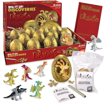 MindWare Dig It Up! Discoveries Dragon Eggs Dig Kit - Includes 12 Dragon Eggs with Toys Inside, Chisel Tools, Instruction Sheets & Excavation Guidebook