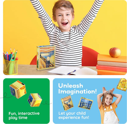 PicassoTiles Magnetic Cube Puzzle 7-in-1 Dinosaur Theme Pattern Magnet Mix Match Building Cubes Toy Set Kids Ages 3 & Up Preschool Children Promote Problem Solving Skills PMC10