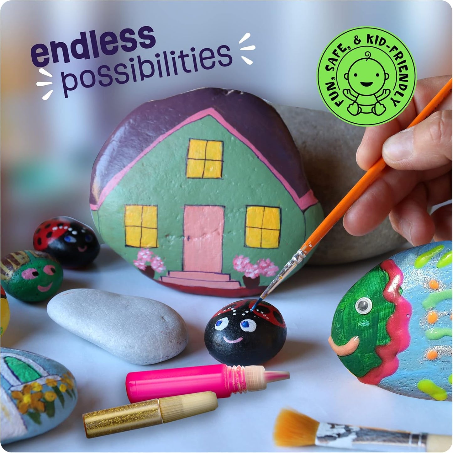 Dan&Darci Rock Painting Kit for Kids - Arts and Crafts for Girls & Boys Ages 6-12 - Craft Kits Art Set - Supplies for Rocks Paint - Best Tween Gift Ideas for Kid Activities Age 6 7 8 9 10 11