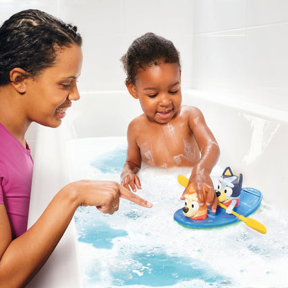 TOMY Toomies Bluey Bath Toys - Bluey's Family Pourers - Includes Chilli, Bandit, Bingo and Bluey Figures - Nesting and Stacking Cups for Bath, Beach or Pool - 4 Count - Ages 18 Months and Up