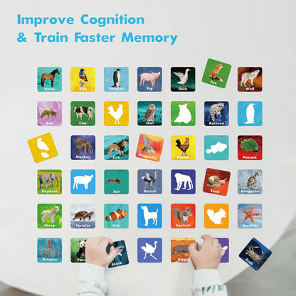 Hebayy 72 PCS Memory Matching Game, Real Animal Matching Cards for Toddlers 36 Pairs Memory Cards for Preschool 4 5 6 Years Old