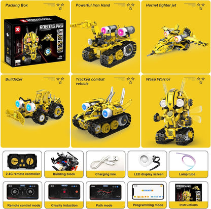 5 in 1 STEM RC Robot Building Kit, 673PCS Remote & App Controlled Jets Building Blocks Set, Robotic Technic Creative Toys, DIY Build Learning for Boys Girls Age 6 7 8 9 10 11 12