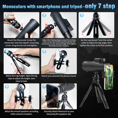 15×55 Monocular Telescope, HD High Powered with Tripod and Phone Adapter, BAK4 Prism, Waterproof & Fogproof, Lightweight for Bird Watching Hunting Hiking and Landscape Photography