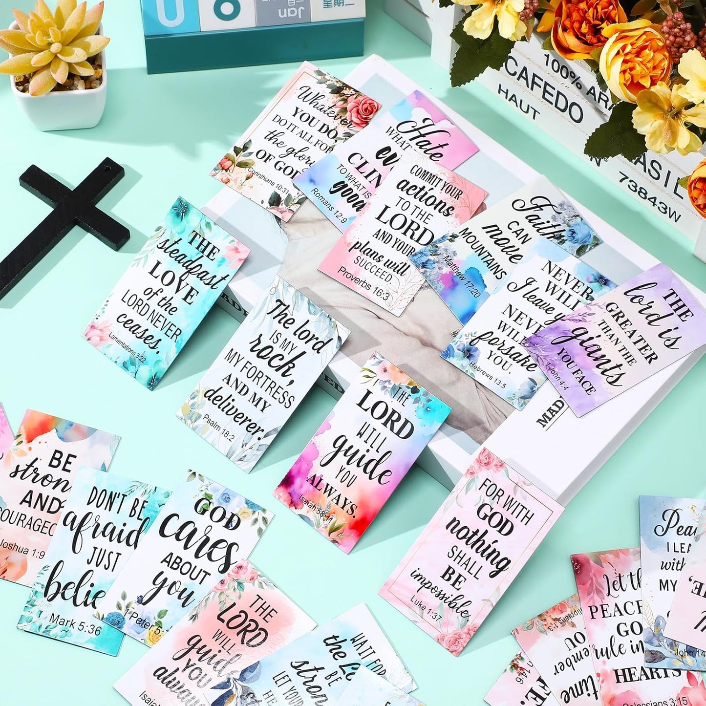 Blosssound 60 Pcs Inspirational Christian Magnets with Bible Verses Religious Refrigerator Magnet Motivational Quotes Fridge Scripture Positive Gifts for Home Office School Locker Decor(Scenery)