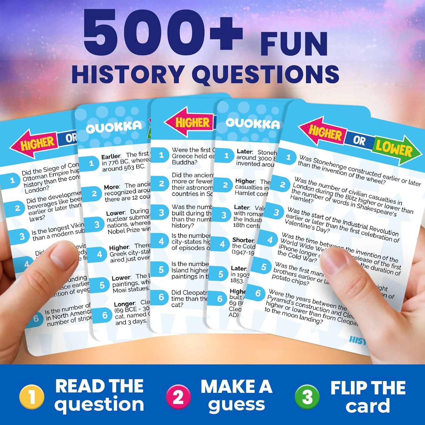 QUOKKA Trivia Board Games for Kids and Adults – Family Board Games for Family Game Night – Higher or Lower Trivia Cards for Kids 8-12 – Guess Fun Questions – Educational Card Game for Families&Teens