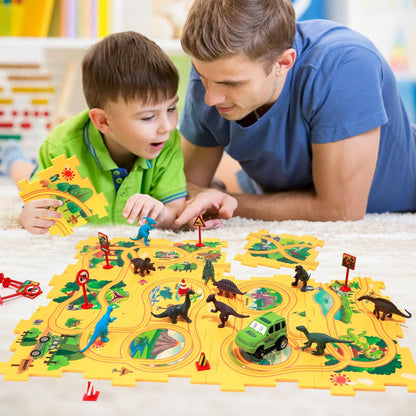 Plastic Floor Puzzles for Kids Ages 3-5, Puzzle Track Car Play Set, Educational Montessori Toys for 3 4 5 6 Year Old Boys, 3 4 5 6 Year Old Boy Birthday Gift, Boy Toys Age 3