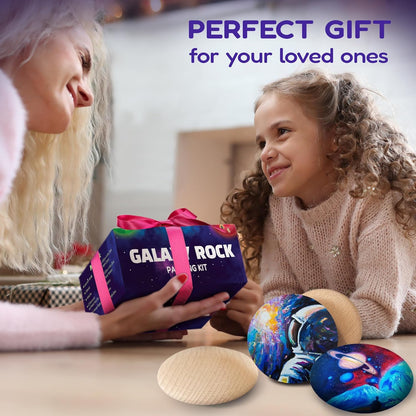 Glow in the Dark Galaxy Rock Painting Kit, Large Wooden Rocks for Painting, Arts and Crafts Painting Rocks for Kids, Kids Craft Paint Kits, Craft Activities Kits, Arts and Crafts Gifts for Boys Girls