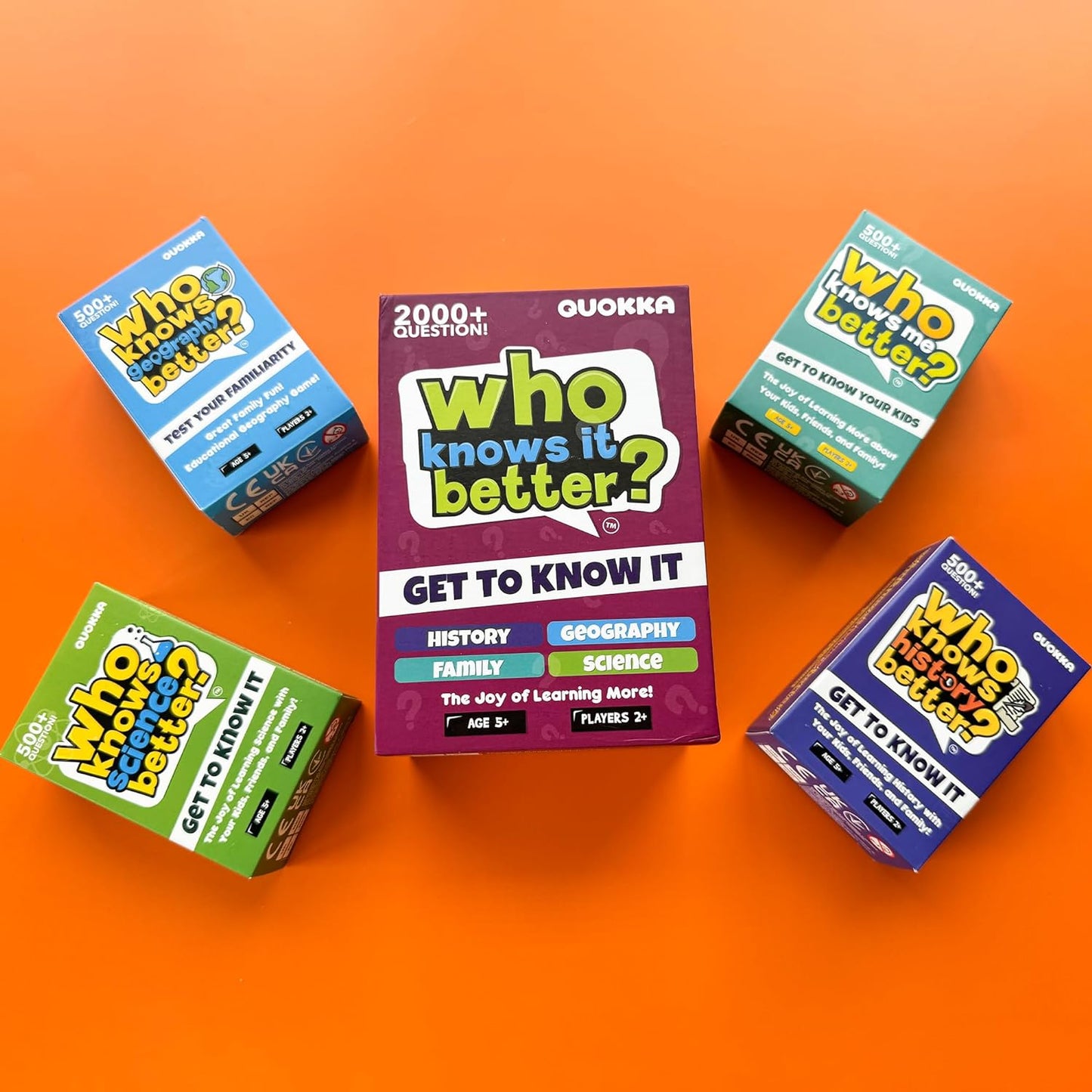 QUOKKA Board Games for Kids 8-12 and Family - Set of 4 Who Knows It Better? - 2000+ Questions Across Biology, Culture, STEM and Math - Educational Trivia Cards for Learning and Game Night