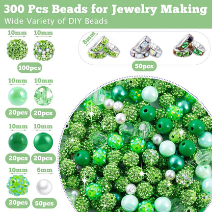 300 Pcs Diamonds Beads for Jewelry Making, Included 10 mm Red Rhinestone Beads for Bracelets, Bubblegum Bead for Pen Making, Pearl and Spacer Bead for Bracelet Necklace Earring Crafting
