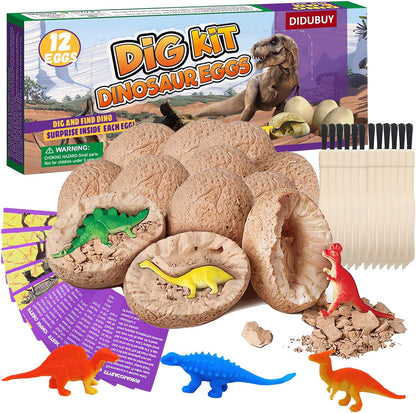 Dino Eggs Dig Kit, 12 Pack Dinosaur Eggs Excavation Science Experiments Kits for Kids 4-12, Dinosaur Toys for 3 4 5 6 7 8 9 10 Year Old Boys Girls