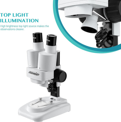 Aomekie® Microscope 20X 50X with 10Pcs Slides Insect Specimen Stereo Microscope with WF eyepieces LED Light Source Portable Stereoscope 12Pcs Mineral specimens