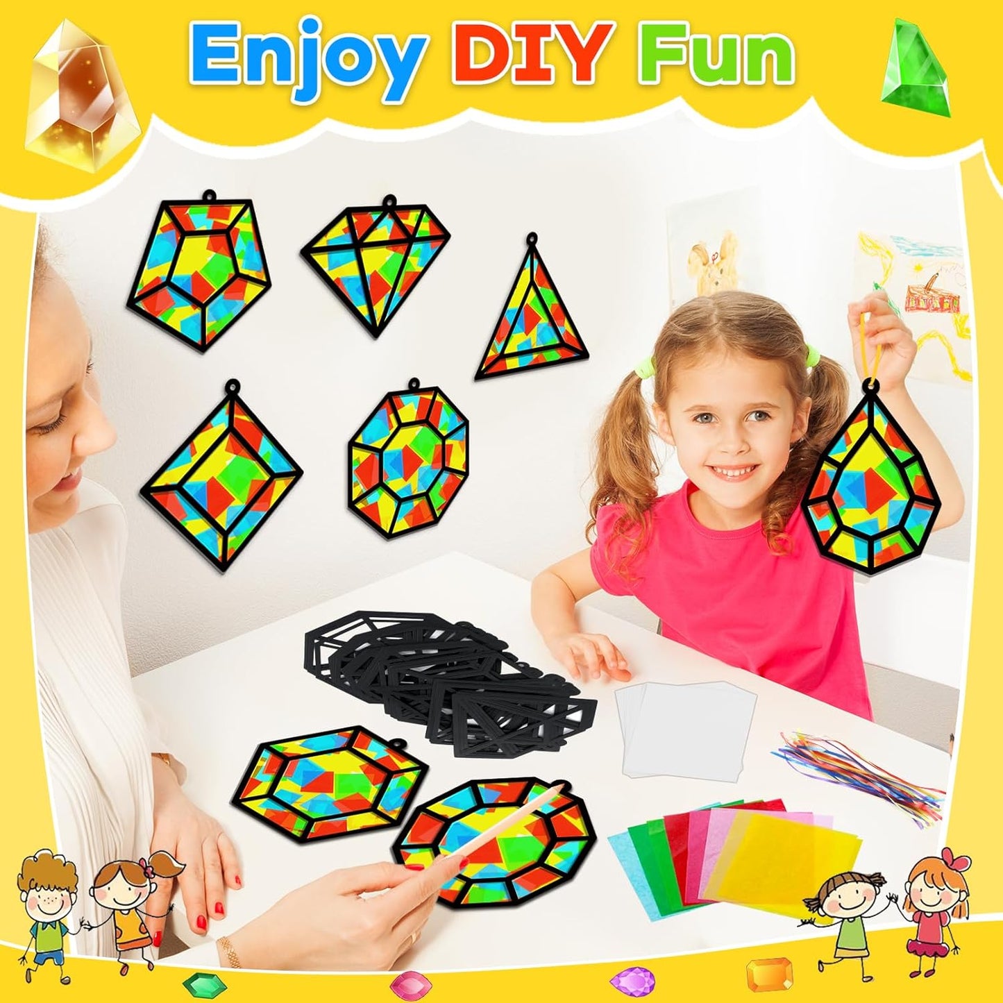 Lonfliness 32 Sets Solar System Suncatchers Crafts Kit DIY Outer Space Window Stained Glass Effect Paper Planet Home School Classroom Decoration Art Craft Creative Activity Project Gift Favor