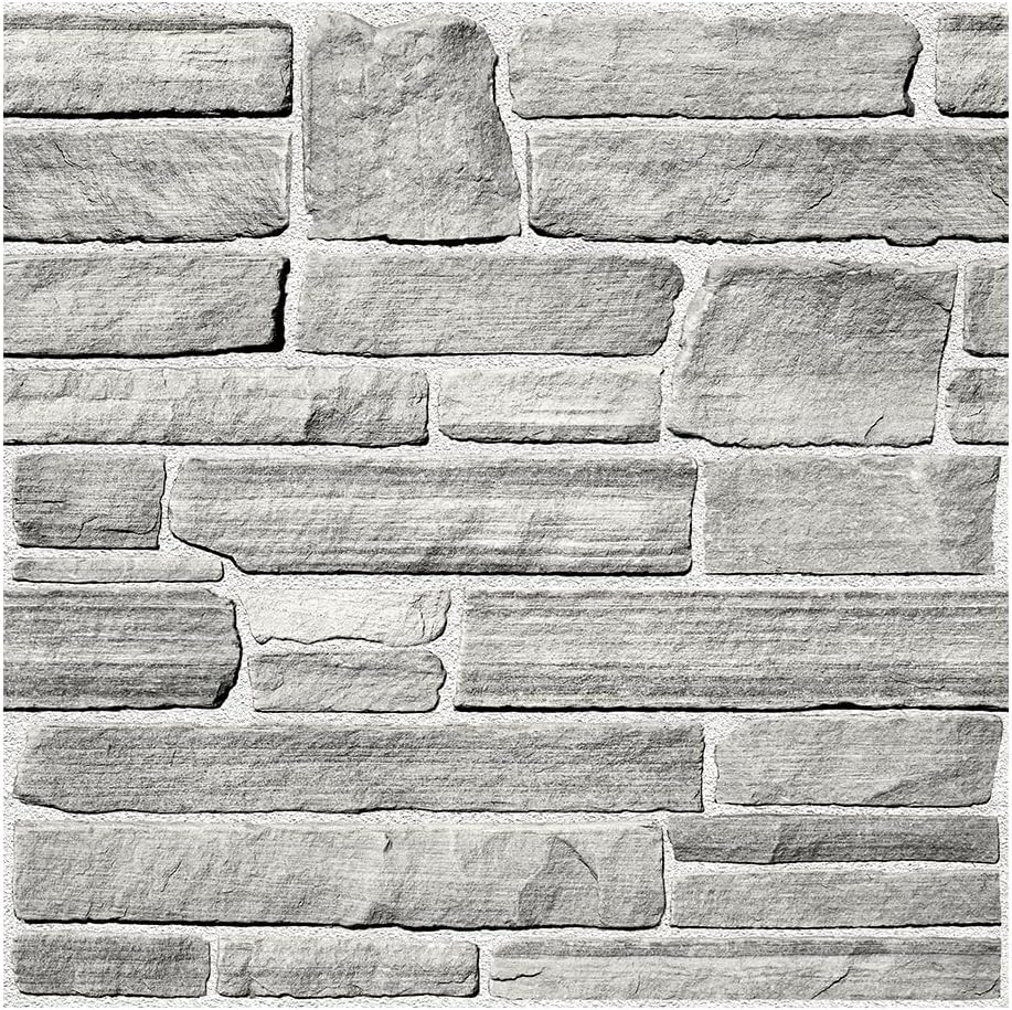 COMSTICKC 3D Faux Gray Stone Wall Sticker Peel and Stick Wall Panels,10 Pcs of 12"X12",Ultra-Light Thin PVC Decorative Tiles Rocks Stone Backsplash Interior Decor,Paintable