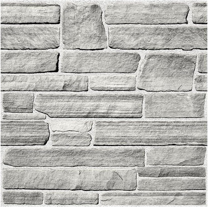 COMSTICKC 3D Faux Gray Stone Wall Sticker Peel and Stick Wall Panels,10 Pcs of 12"X12",Ultra-Light Thin PVC Decorative Tiles Rocks Stone Backsplash Interior Decor,Paintable