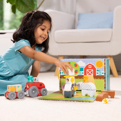 Melissa & Doug Blockables™ Farm and Farm Friends 2-Pack Bundle Connectable Wooden Building Blocks Preschool Play Set Toy