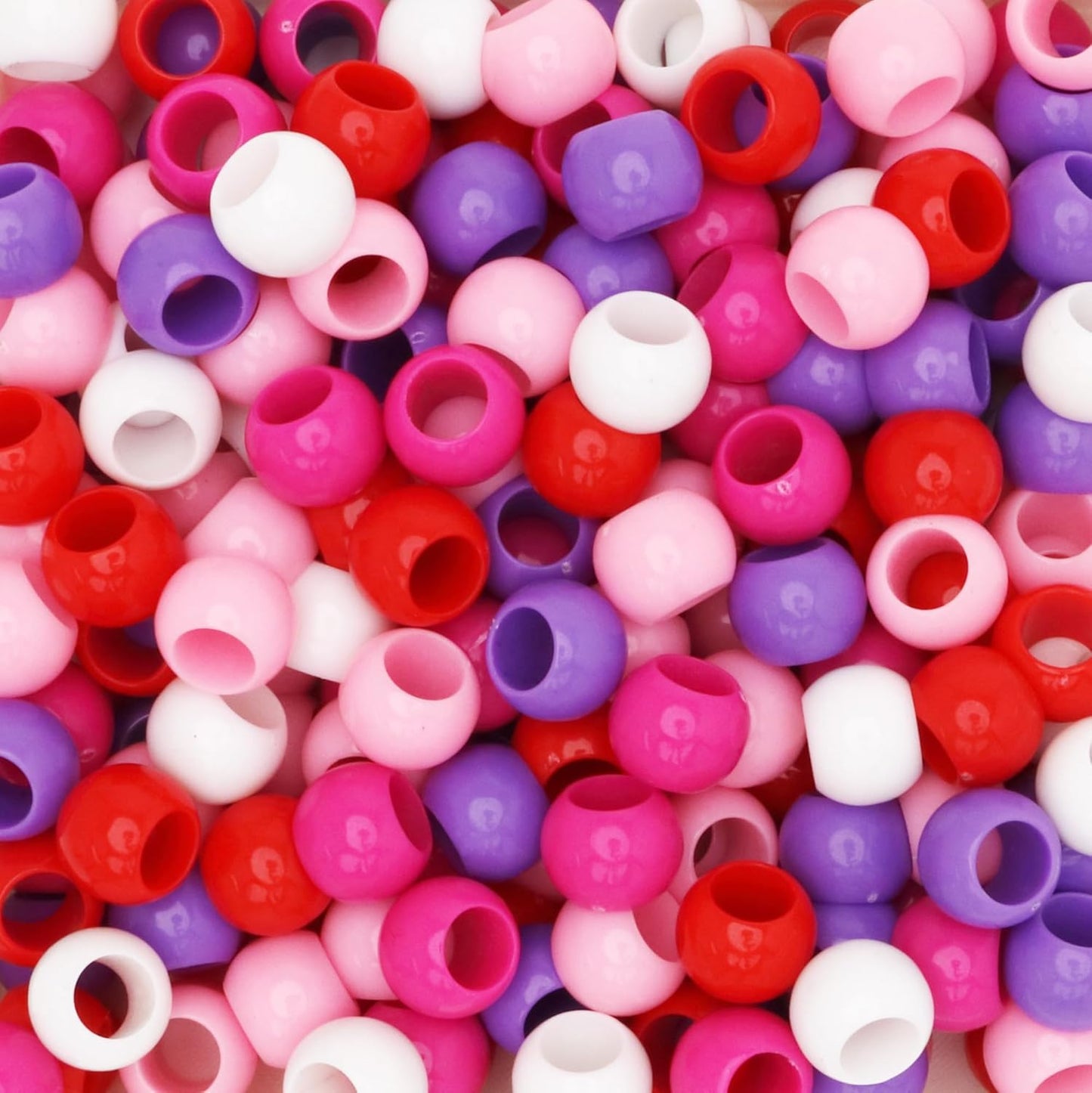 300 Acrylic Large Hole Beads for Crafts and for Hair 10mm x 12mm Acrylic Barrel Beads with 5.7mm Large Hole, Glossy Primary Assortment