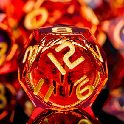 Magic Golden Ring DND Dice Set Sharp Edge Red Resin Dice with Box, for use with Dungeons Dragon RPG D&D Tabletop Games Lord D and D Polyhedral Dice Set
