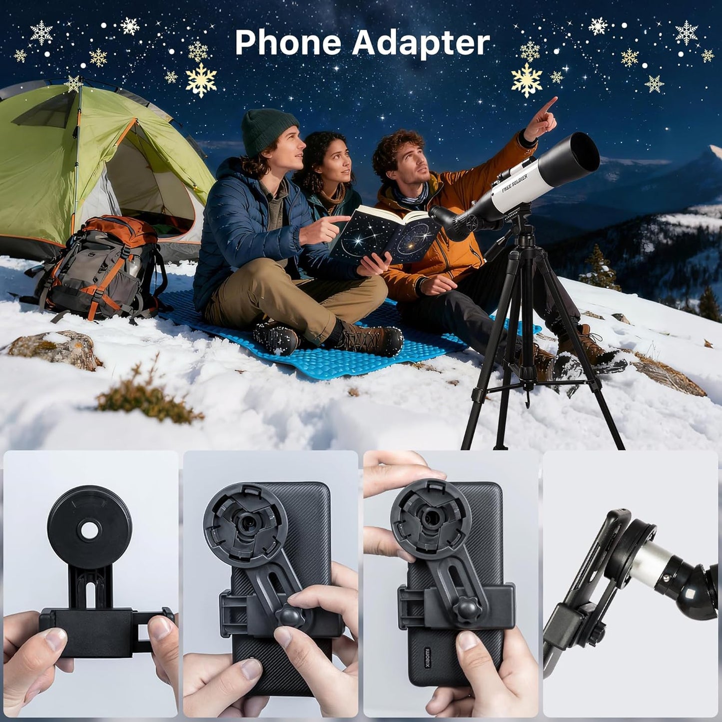 FREE SOLDIER Telescope for Kids 70mm Aperture Astronomical Refractor Telescopes for Beginners (15X-150X) 300mm Telescope for Adults High Powered with A Phone Adapter & A Wireless Remote (White)