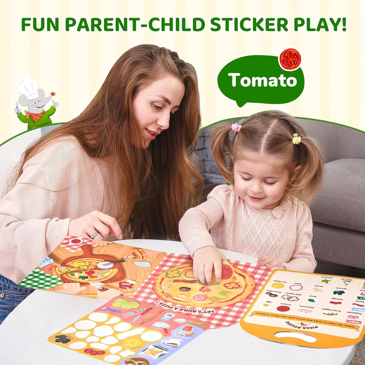 JoyCat Reusable Sticker Book Set (3-Pack): Farm, Pizza-Making, Weather - 90 Pcs Stickers for Toddlers, Kids Sticker Activity Book, Road Trip Travel Toys, Birthday Gifts for Boys and Girls