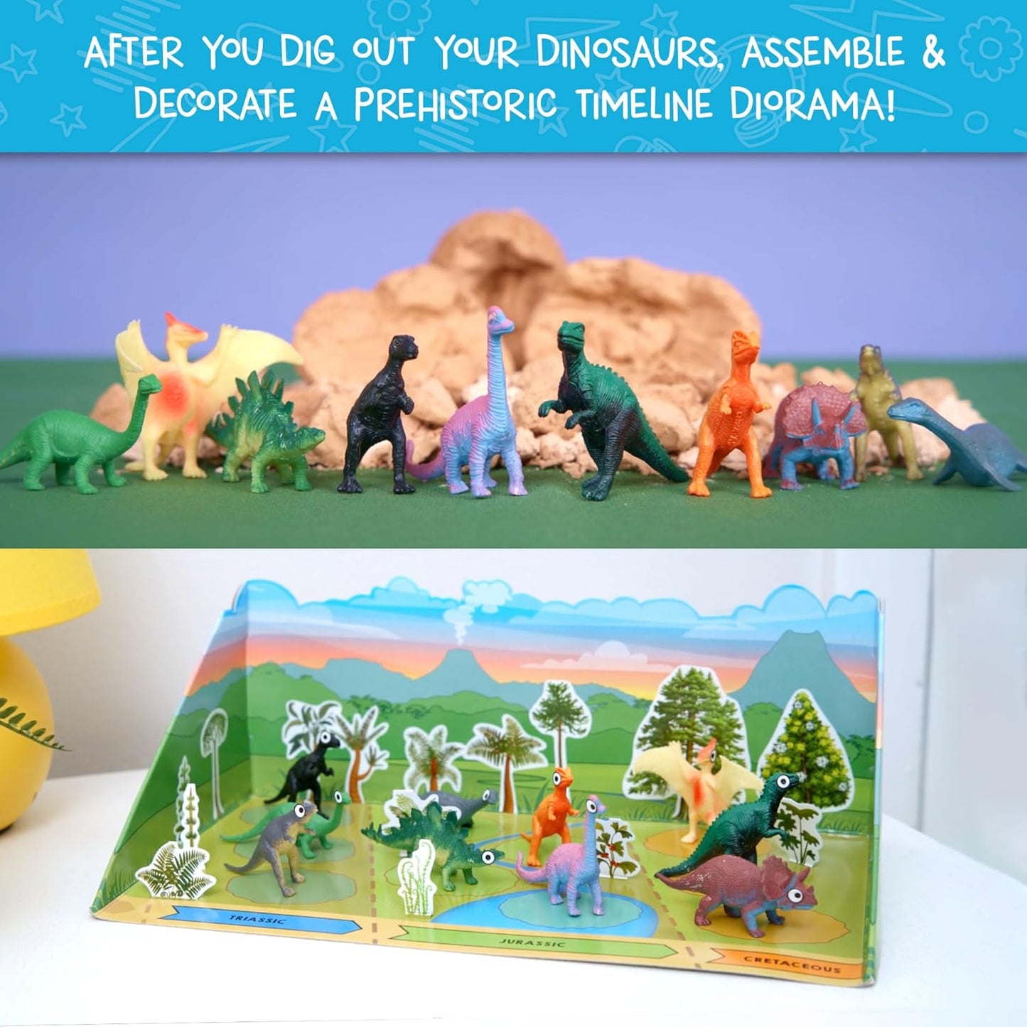 Wow in the World Dino DIG & Diorama | 10 Dig-Out Plaster Dinosaur Eggs, Prehistoric DIY Diorama, Companion Audio Content, Bonus Reusable Science Tool, STEM Toy for Kids 4+ by Thames & Kosmos