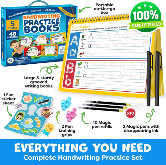 Magic Grooved Writing Practice for Kids Age 3-5 - Grooved Writing Books for Kids 3-5 - Handwriting Practice for Kids 5-7 - Tracing Books Toys for 4 Year Old - Preschool Learning Activities