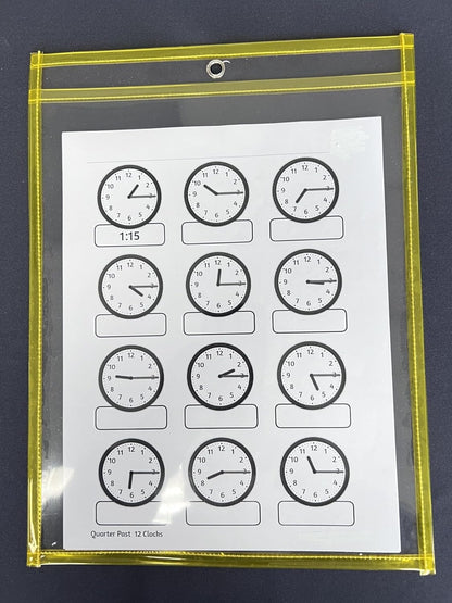 Regent products Corp Set of 3 Reusable Home School Dry Erase Learning Pockets for Kindergarten Learn to Draw Alphabet, Numbers, Shapes, and Tell Time with 6 Learning Templetes Included, large