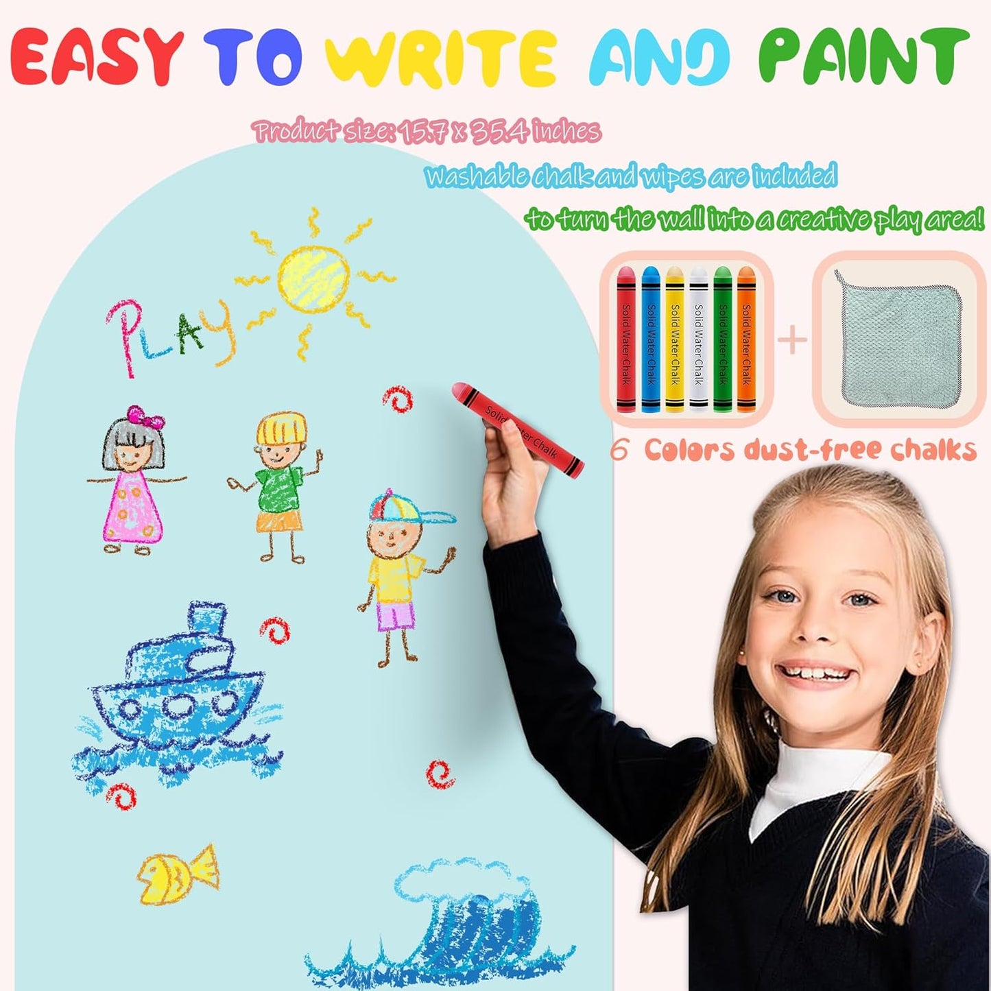 8 PCS Magnetic Wall Decals for Kids Magnetic Chalkboard Peel and Stick Magnet Sheets Board Sticker Tangram Puzzle Self Adhesive Contact Paper Dry Erase Blackboard for Playroom Homeschool 15.7"x10.4"