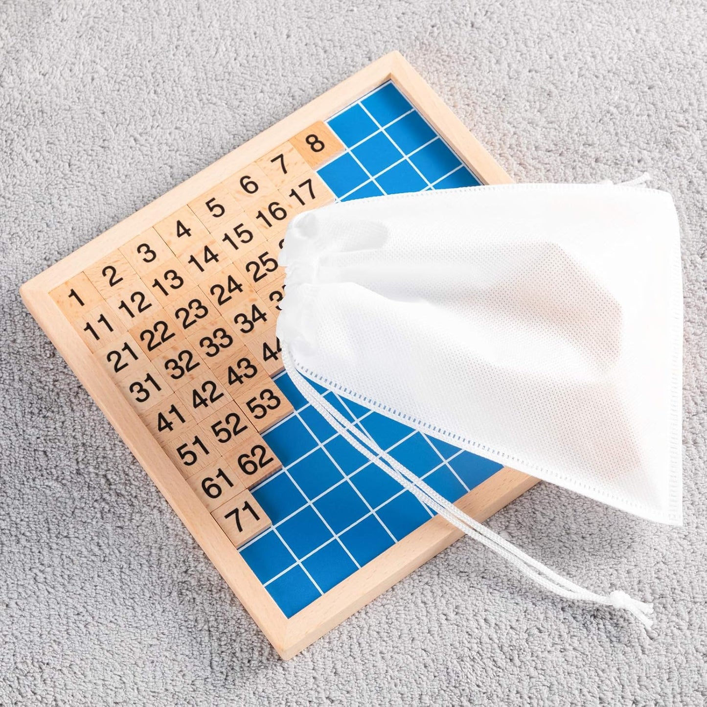 Wooden Math Learning Board Toy, Montessori 1-100 Consecutive Numbers Wooden Hundred Digital Board, Educational Game for Kids with Storage Bag
