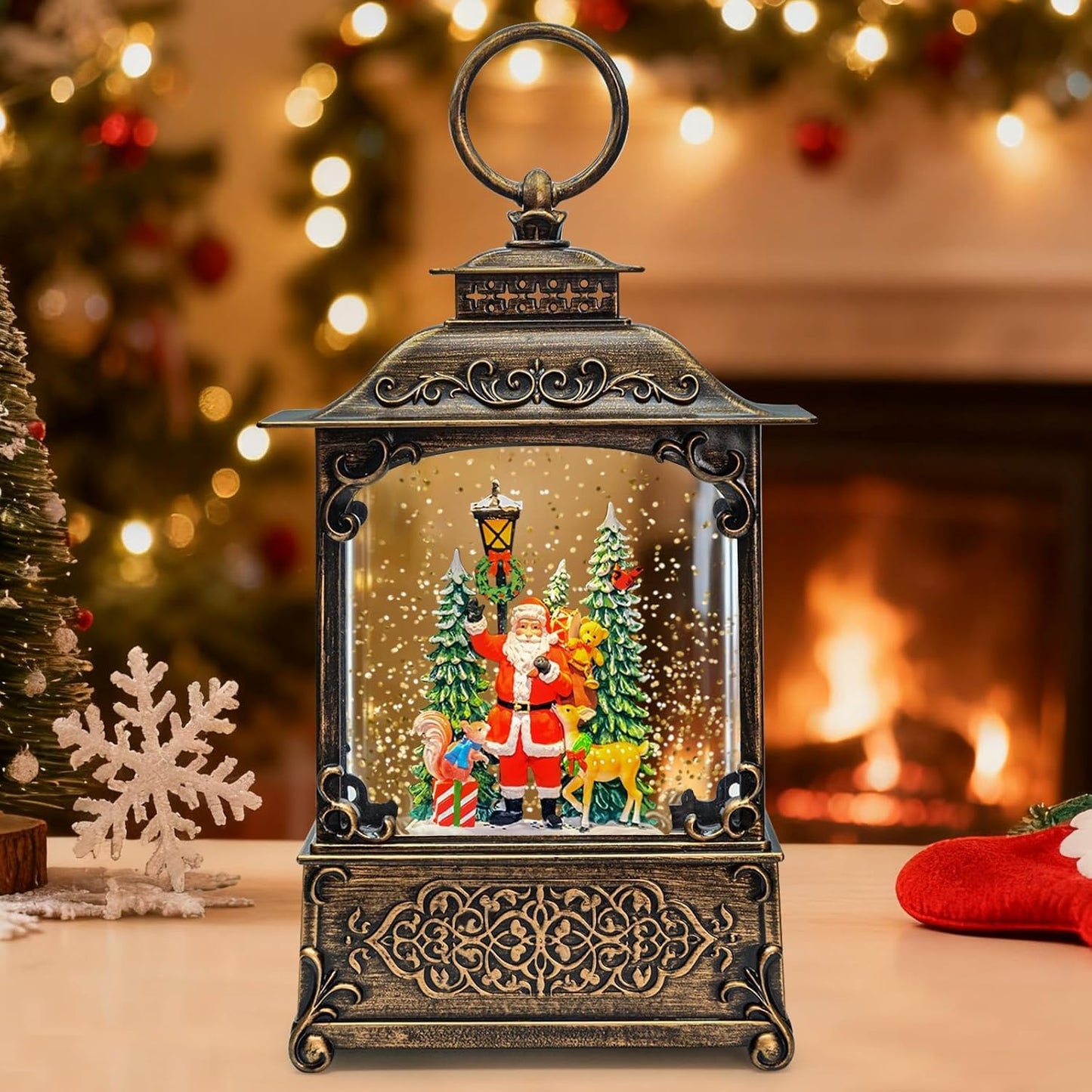 Christmas Snow Globes Lantern, Church and Christmas Tree Christmas Decorations Indoor, 6H Timer Battery & USB Powered Light Up Musical Snow Globes for Kids Women Adults Gift Thanksgiving Home Decor