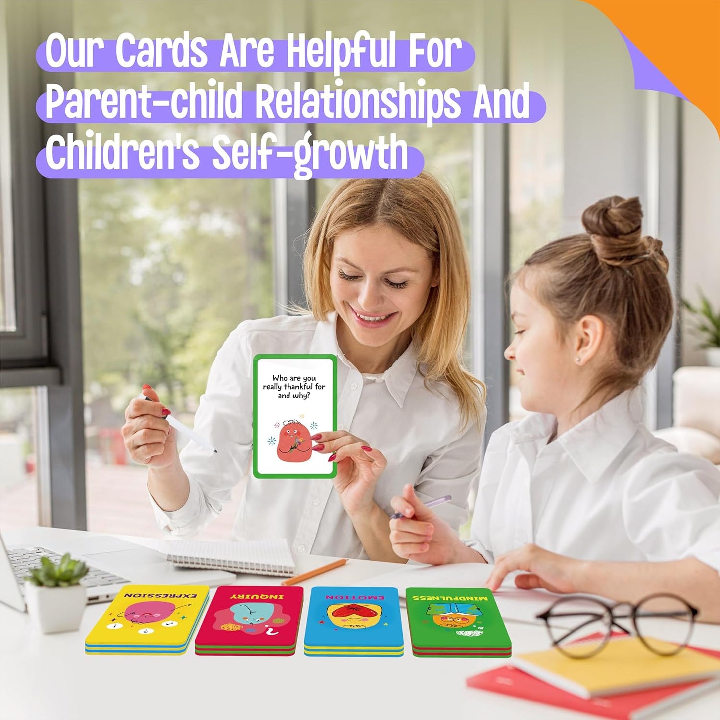 70 Conversation Cards, 4 Category Mindful Talk for Students, Authentic & Meaningful Question Cards for Parents, Kids, Classroom Activity & Road Trip - Improve Expression, Communication, Social Skill
