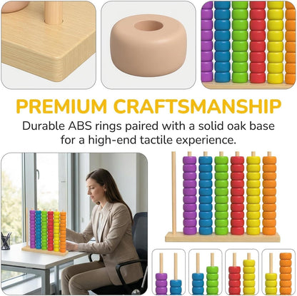 Color Stack Match Game for Adults,Fast Pattern Tabletop Puzzle Challenge with Wooden Stacking Rings, Competitive Brains Teaser Activity for Family Night Strategy Pattern Play (Bead)